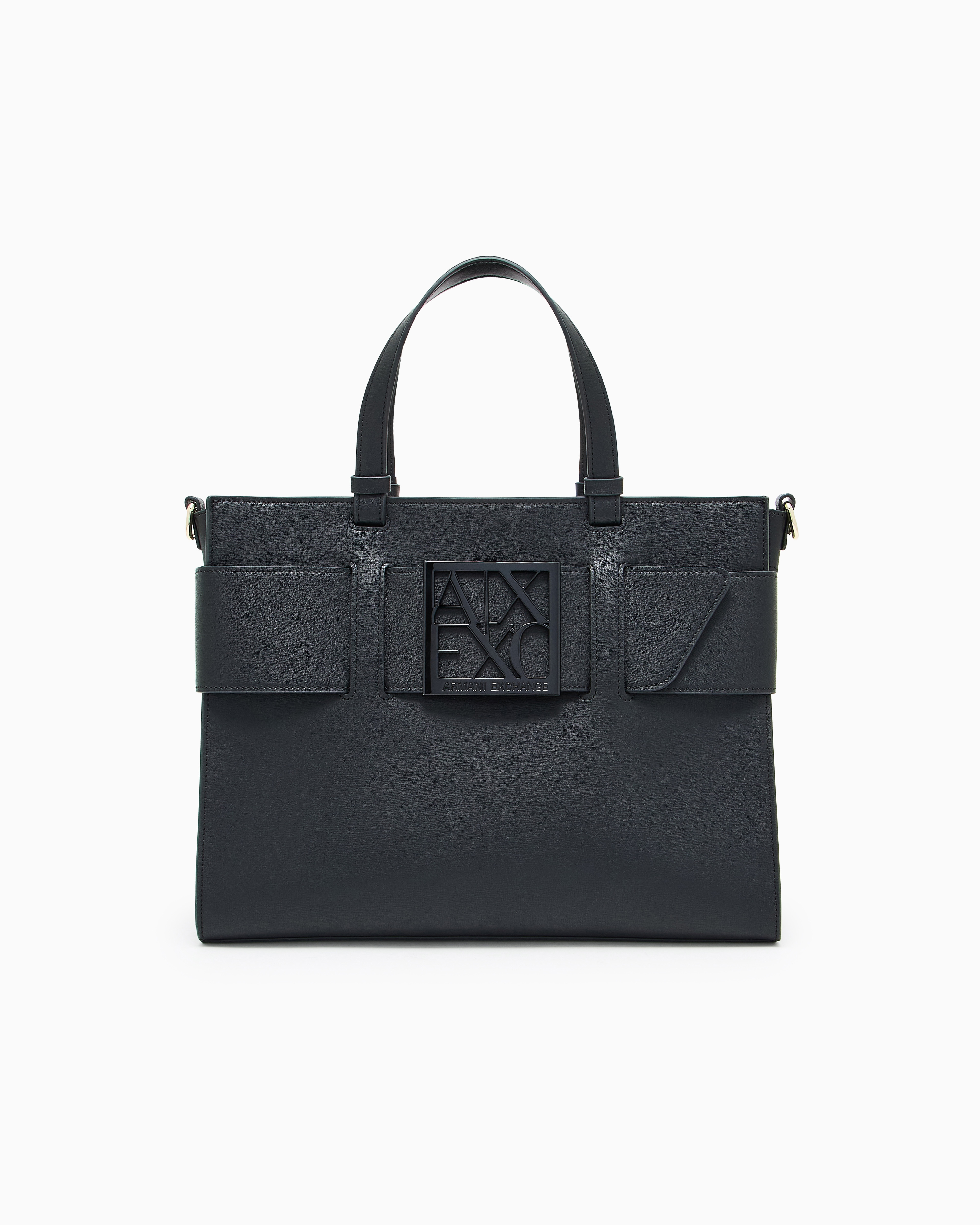 Bolso shopping con logotipo y bandolera extraíble black